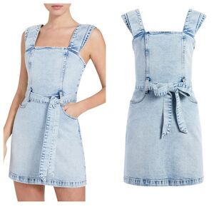 ALICE + OLIVIA Gorgeous Belted Blue Light Wash Denim Apron Mini Dress Size 8